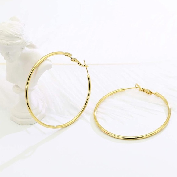 2 inch Gold over Sterling Silver Hoop Earrings - Picture 4 of 6